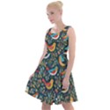 Birds Pattern Flowers Whimsical Knee Length Skater Dress View1