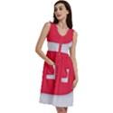 White Red Ripples Sleeveless Dress With Pocket View3