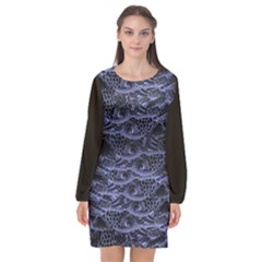 Aliens Entrails – Dark Blue Print Pattern Design Long Sleeve Chiffon Shift Dress  by dflcprintsclothing