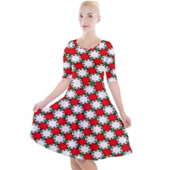 Christmas Star Red Green Quarter Sleeve A-line Dress by anzea