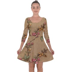 Flowers, Branches, Desenho, Edge, Leaves Quarter Sleeve Skater Dress by kyorashop23