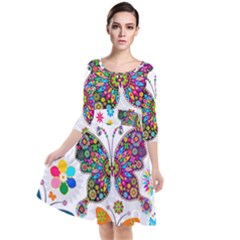 Butterflies, Abstract, Colorful, Floral, Flowers Quarter Sleeve Waist Band Dress by kyorashop23