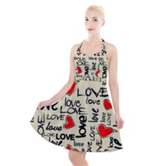 Love Abstract Background Love Textures Halter Party Swing Dress  by kyorashop23