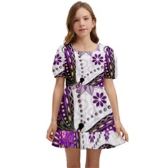 Purple Butterflies, Abstract, Floral, Flowers Kids  Short Sleeve Dolly Dress by kyorashop23