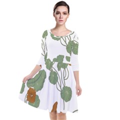 Nasturtium Flowers Plant Leaves Quarter Sleeve Waist Band Dress by Salmanaz77