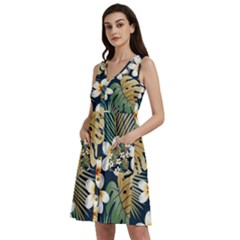 Seamless Pattern With Tropical Strelitzia Flowers Leaves Exotic Background Sleeveless Dress With Pocket by Ket1n9