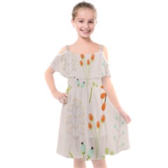 Boho Pattern Berries Flowers Nature Kids  Cut Out Shoulders Chiffon Dress by Bedest