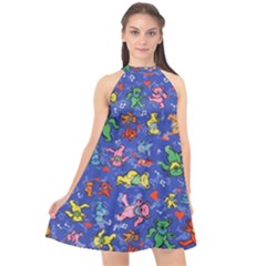 Grateful Dead Dancing Bears Pattern Halter Neckline Chiffon Dress  by Salmanaz77