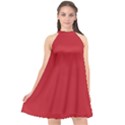 A Red Background With A White Border Halter Neckline Chiffon Dress  View1