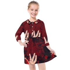 Horror Themed Bloody Hands Kids  Quarter Sleeve Shirt Dress by ExtraAwesomeSauce