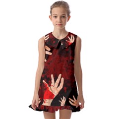 Horror Themed Bloody Hands Kids  Pilgrim Collar Ruffle Hem Dress by ExtraAwesomeSauce