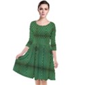 Green Diamond Grid Pattern Quarter Sleeve Waist Band Dress View1