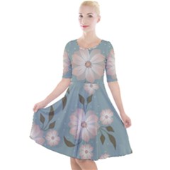 Flora Floral Flower Flowers Pattern Quarter Sleeve A-line Dress by Apenda