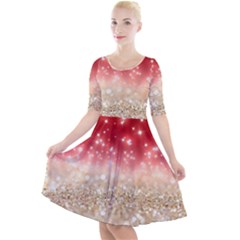 Abstract, Christmas, Glittery, Gold, Red Quarter Sleeve A-line Dress by kyorashop23