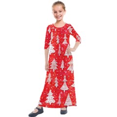 White And Red Trees, Adoxali, Christmas Kids  Quarter Sleeve Maxi Dress by kyorashop23