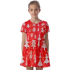 White And Red Trees, Adoxali, Christmas Kids  Short Sleeve Pinafore Style Dress by kyorashop23