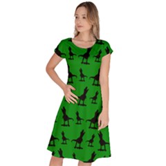 Dinos On A Green Background Classic Short Sleeve Dress by ConteMonfrey