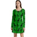 Dinos on a green background Long Sleeve Velour Skater Dress View1