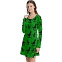 Dinos on a green background Long Sleeve Velour Skater Dress View2