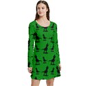 Dinos on a green background Long Sleeve Velour Skater Dress View3