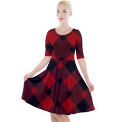 Red Diagonal Plaid Big Quarter Sleeve A-line Dress by ConteMonfrey