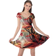 Forest Path Red Nature Cap Sleeve Dress by Bedest