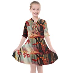 Forest Path Red Nature Kids  All Frills Chiffon Dress by Bedest