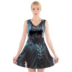 Cyberpunk Demon Samurai V-neck Sleeveless Dress by AwesomeSauce