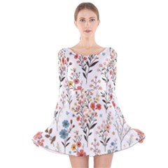 Flowers Design Floral Long Sleeve Velvet Skater Dress by Posterlux