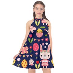 Bunny - Easter Pattern Halter Neckline Chiffon Dress  by kyorashop23