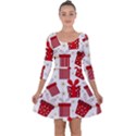 Christmas Texture, Pattern, Red, Craciun, Christmas, Bow, Gift Quarter Sleeve Skater Dress View1