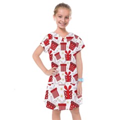 Christmas Texture, Pattern, Red, Craciun, Christmas, Bow, Gift Kids  Drop Waist Dress by kyorashop23