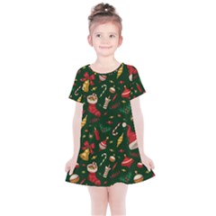 Texture, Pattern, Red, Craciun, Christmas, Hat, Santa, Green Kids  Simple Cotton Dress by kyorashop23