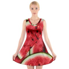 Watermelon, Fruit, Green, Red V-neck Sleeveless Dress by kyorashop23