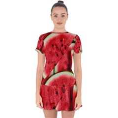 Watermelon, Fruit, Green, Red Drop Hem Mini Chiffon Dress by kyorashop23