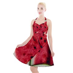 Watermelon, Fruit, Green, Red Halter Party Swing Dress  by kyorashop23