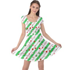 Christmas Paper Stars Pattern Texture Background Colorful Colors Seamless Cap Sleeve Dress by Ket1n9