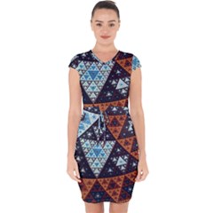 Fractal Triangle Geometric Abstract Pattern Capsleeve Drawstring Dress  by Cemarart