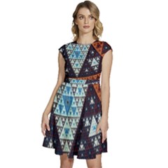 Fractal Triangle Geometric Abstract Pattern Cap Sleeve High Waist Dress by Cemarart