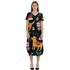 Funny Christmas Pattern Background T-shirt Midi Dress With Pockets by Ket1n9