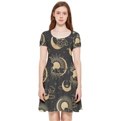 Asian Seamless Pattern With Clouds Moon Sun Stars Vector Collection Oriental Chinese Japanese Korean Inside Out Cap Sleeve Dress by Grandong