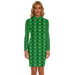 Green Christmas Tree Pattern Background Long Sleeve Shirt Collar Bodycon Dress by Paksenen