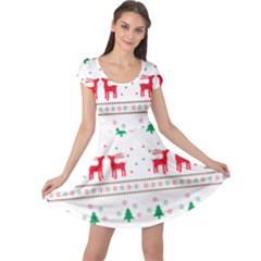 Red Green And Blue Christmas Themed Illustration Cap Sleeve Dress by Paksenen