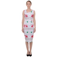 Red Green And Blue Christmas Themed Illustration Sleeveless Pencil Dress by Paksenen