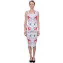 Red Green And Blue Christmas Themed Illustration Sleeveless Pencil Dress View1