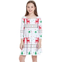 Red Green And Blue Christmas Themed Illustration Kids  Quarter Sleeve Skater Dress by Paksenen