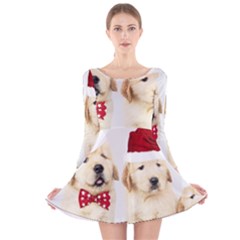 Christmas Puppies, Santa, Craciun, Christmas, Funny, Hat, Puppy, Red Long Sleeve Velvet Skater Dress by kyorashop23