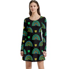 Dark Rainbow Pattern  Long Sleeve Velour Skater Dress by ConteMonfrey