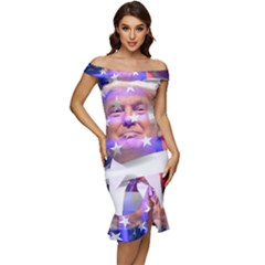 Donald Trump Flag Off Shoulder Ruffle Split Hem Bodycon Dress by vintagetrump