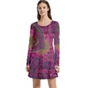 Abstract Purple Pattern Long Sleeve Velour Skater Dress View1